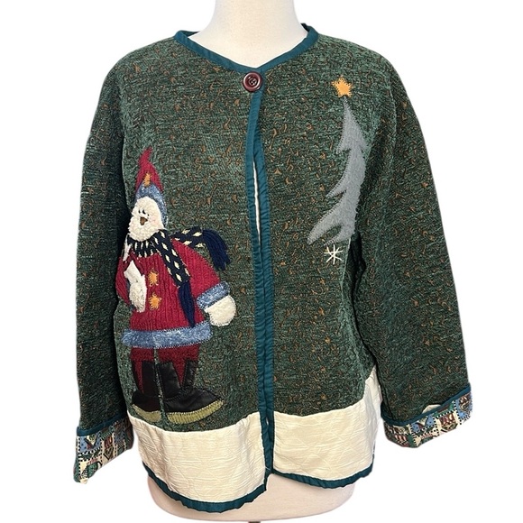 Unique Vintage Snowman Appliqué Tapestry Ugly Christmas Jacket size Large/XL - Picture 15 of 16